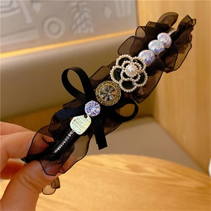 Vintage Baroque headband with lace, pearls, rhinestones and camellia floral charms