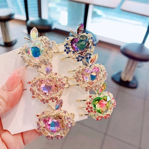 Dulce Pinza para el Cabello de Manzana de Aleación con Strass Mini Clip de Cangrejo Forma de Fruta Galvanizado Exquisito Clip Lateral para Mujer