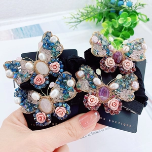 Élastique à cheveux papillon baroque vintage avec cristaux et perles