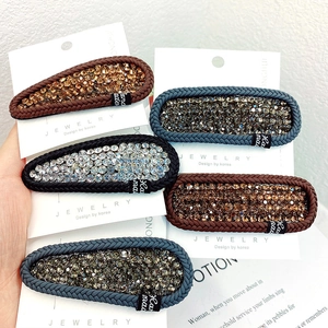 Korean Style Woven Edge Rhinestone BB Hair Clips For Women Oval Water Drop Geometric Hairpins Handmade Fashion Hair Accessories