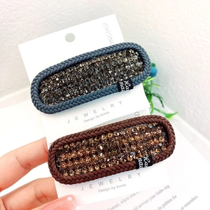 Handmade woven crystal hair clips in grey and brown for women's elegant styling