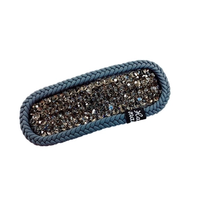 Elegant blue woven rhinestone hair clip for women with Hand Made label detail
