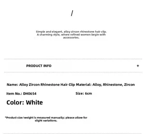 Spezifikationen der 6cm Haarspange aus Legierung, Zirkon und funkelnden Strasssteinen