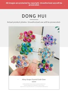 Detail shot of assorted colorful grape hair clips with rhinestones on a card