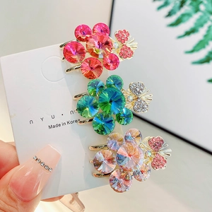 Luxury grape-shaped hair clips with sparkling K9 colorful crystals and golden base
