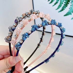Serre-tête de luxe en cristal avec perles facettées et strass en plusieurs couleurs