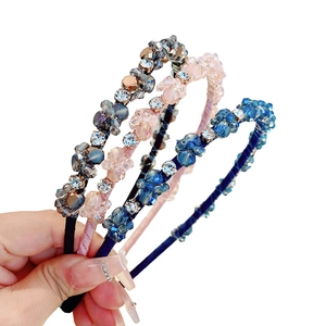 Set de 4 serre-têtes de luxe faits main avec cristaux, strass et perles multicolores