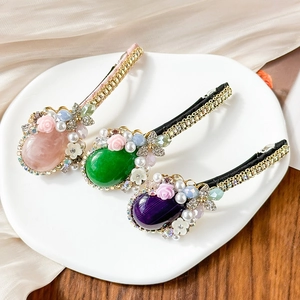 Vintage Baroque Emerald Cat Eye Hair Clip Resin Flower Faux Artificial Pearl Rhinestone Spring Clip Sweet Hair Accessories For Women