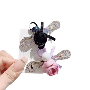 Barrettes coréennes élégantes avec roses en tissu, rubans en satin, perles et strass