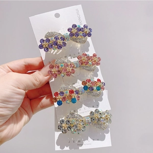 Korean Style Zinc Alloy Colorful Rhinestone Flower Bow Spring Hair Clip Elegant Ponytail Clip For Women Fashion Hair Jewelry