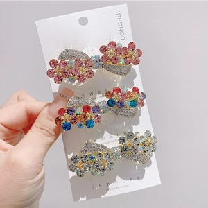Three-piece floral alloy hair clips set with sparkling rhinestones for ponytail decoration