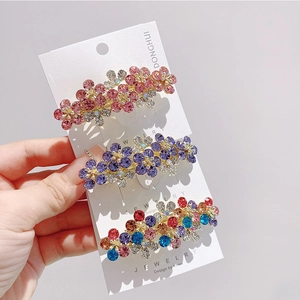 Set di tre fermagli per capelli floreali scintillanti con strass su base in lega dorata