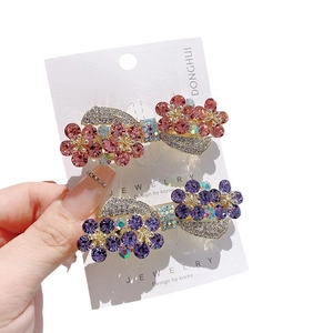 Elegant floral and bow alloy hair clips with colorful rhinestones set of two pieces