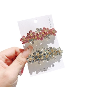 Set di fermagli per capelli a fiori con cristalli scintillanti rosa e grigio per donna