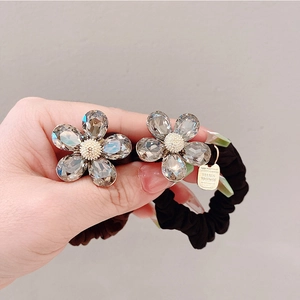 Élastiques à cheveux fleurs en cristal noir et café avec strass brillants et élégants