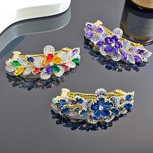Barrettes à cheveux élégantes en alliage floral avec cristaux scintillants pour femme