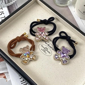 Élastiques à Cheveux en Alliage de Style Coréen avec Ours en Strass et Cristal en Cœur Cordes à Cheveux de Luxe