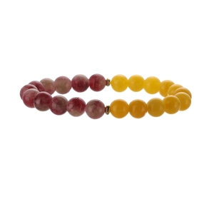 Pulsera de piedras naturales de 8mm en rosa y amarillo con detalles de metal dorado