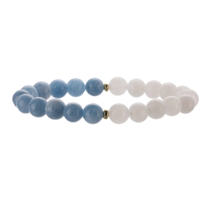 Pulsera de piedras naturales de 8mm con cuentas azules y blancas y espaciadores dorados
