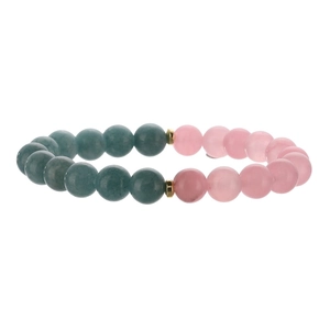 Pulsera elástica de cuentas de piedra natural 8mm verde y rosa con espaciadores dorados