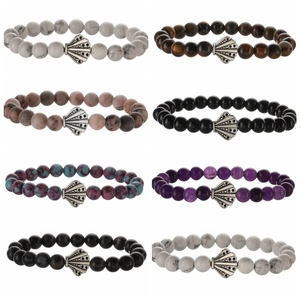 Alloy Shell Crown Charm Natural Stone Beaded Bracelet Handmade Elastic Bracelet Retro Ethnic Jewelry For Women Men
