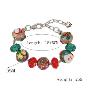 Weihnachts-Bettelarmband mit 18+5cm Länge und Schneemann-Perlen an der silbernen Schlangenkette