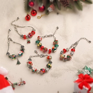 Weihnachtsthema DIY Perlen Charme Armband Legierung Glas Strass Schlangenkette Schneeflocke Weihnachtsmann Schmuck Geschenk Für Damen
