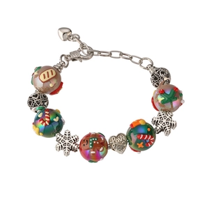 Weihnachts-Bettelarmband mit Schneemann-, Schneeflocken- und Glockenperlen an Schlangenkette