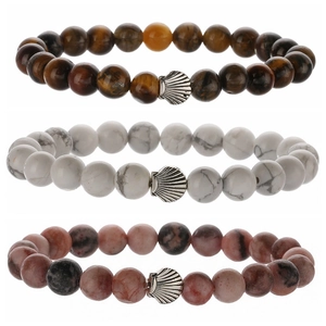 Bracelet en Perles d'Agate Naturelle Avec Charme de Coquillage et Bouddha Bijoux de Yoga Élastiques Faits à la Main pour Hommes Femmes