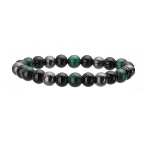 Handgefertigtes Armband aus Hämatit und Tigerauge mit polierten Onyx-Perlen für Paare