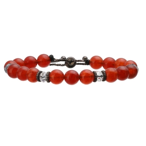 Adjustable tiger eye and agate beaded bracelet with vintage silver charms and black cord