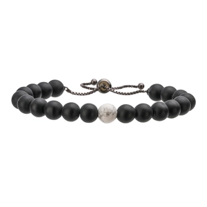 Adjustable matte black beaded bracelet with a white turquoise crown stone and metal clasp