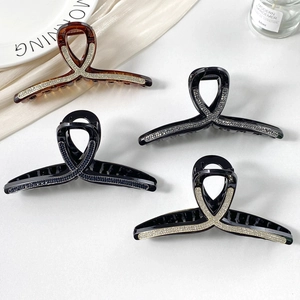Grandes pinces à cheveux élégantes avec strass en ambre et noir pour cheveux épais