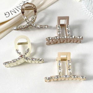 Korean Minimalist Acrylic Artificial Crystal Hair Claw Clip Rhinestone Hanger Square Large Hair Clamps For Women Hair Accessories