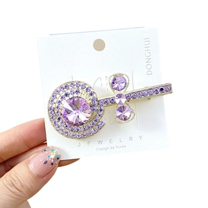 Glinsterende paarse strass lolly haarspeld met gouden legering voor meisjes