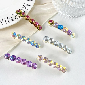 Korean Style Elegant Artificial Crystal Spring Hair Clip For Women Alloy Rhinestone Linear Side Clip Fashion Headwear