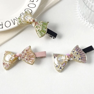 Korean Style Elegant Bow Hair Clip Luxury Rhinestone Faux Artificial Pearl Duckbill Clip Floral Hair Claw For Women Fashion Headwear