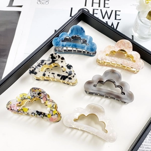 French Vintage Cloud Shape Acetate Hair Claw Clip For Women Hollow Marble Pattern Minimalist Matte Electroplated Metal Hair Accessories