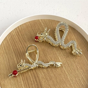 Exquisite golden dragon hair claw clips with rhinestones for elegant Hanfu hair styling