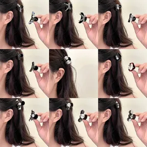Mini hair claw clips set with elegant pearls and rhinestones for princess hairstyles