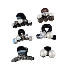 Mini pearl rhinestone hair claw clips set for fringe styling and elegant hairstyles