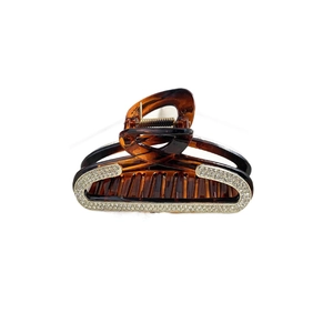 Elegante molletta per capelli tartarugata ambra con doppie file di strass scintillanti