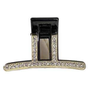 Elegant black hair claw clip with gold frame and sparkling rhinestones for women
