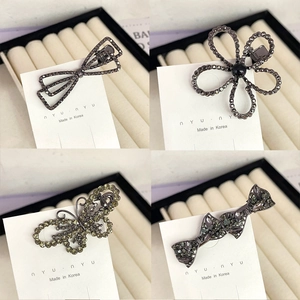 Vintage Alloy Rhinestone Bow Butterfly Flower Hair Clips For Women Elegant Gunmetal Duckbill Side Clips Fashion Hair Accessories
