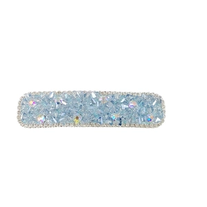 Sparkling blue crystal rhinestone hair clip with silver border for elegant styling