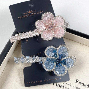 Barrette à Cheveux Latérale en Cristal Artificiel et Strass Fait à la Main Fleur Douce Résine Alliage Bijoux de Cheveux Femme