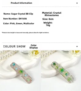 Detailed view of 8cm crystal BB hair clip showing dimensions and macro rhinestone texture