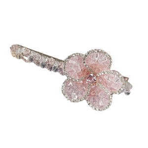 Barrette à cheveux fleur rose scintillante avec strass et perles de cristal