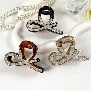 Elegante Pinza per Capelli con Fiocco e Strass per Donna Lega e PC Grande Fermaglio a Squalo Accessorio per Capelli Styling Folti