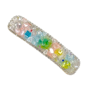 Macaron crystal rhinestone BB hair clip with colorful beads on a white background